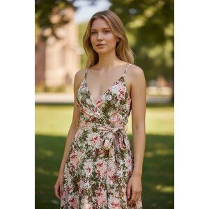 NEW Armani Exchange Womens PO Floral Dress Pink Brown Zip 100% Silk Boho Chic